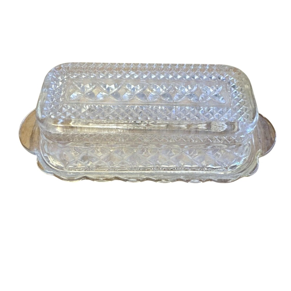 Vintage Wexford Pattern Anchor Hocking Glass‎ Butter Dish Pressed Glass